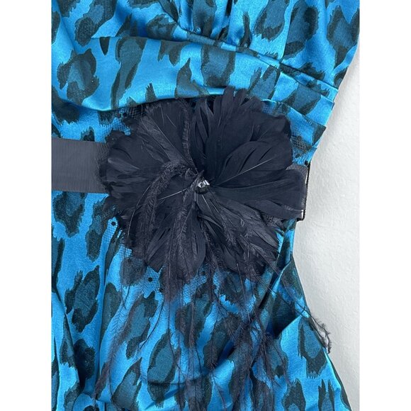 City Studio Blue & Black Leopard‎ Ruffle Dress Size 5 Junior Y2K Prom Feathers - Picture 2 of 11